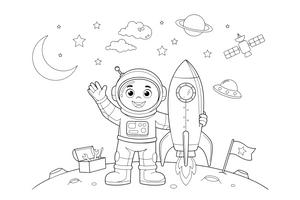 An astronaut next to a rocket – Astronaut coloring page