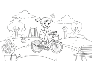 A girl riding a bicycle in the sunshine – Healthy Habits coloring page