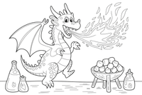 Dragon toasting marshmallows with its fiery breath – Dragon Magical Dragon Soaring coloring page