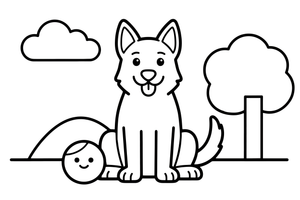 German shepherd with ball – Playful German shepherd Dog coloring page