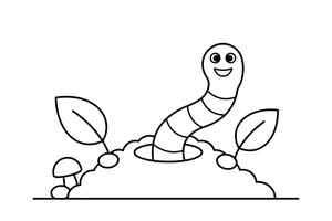 An earthworm in its little tunnel in the soil – Animal Homes coloring page