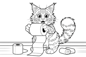 Maine Coon unrolling a whole roll of toilet paper – Maine Coon Cat Mischief coloring page