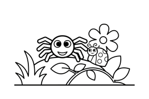 A spider with a little ladybug friend – Spiders coloring page