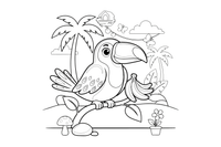 A toucan next to a bunch of bananas – Toucan coloring page