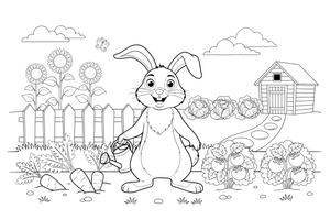 A rabbit next to a vegetable patch – Rabbit coloring page