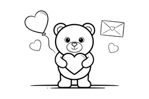 A teddy bear holding a heart – Valentine's Day coloring page