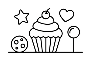 A cupcake with a swirl of frosting – Delightful Sweets coloring page