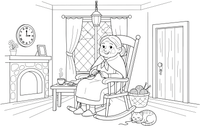 A kind grandma in a shawl sitting in her rocking chair – Little Red Riding Hood Story coloring page