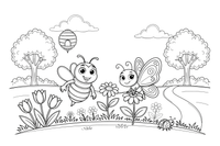 A bee and a butterfly together – Bee coloring page