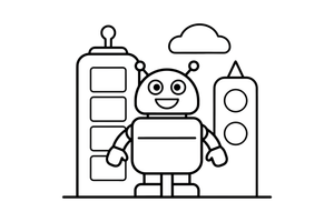 A robot in a futuristic city – Dynamic Robot Robot coloring page