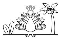 A smiling peacock with a crown of feathers on its head – Peacock Bird coloring page