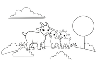 A goat family on a hillside – Goat coloring page