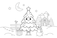 A Christmas tree with a candy cane hanging on it – Christmas tree coloring page