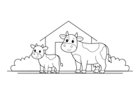 A little calf standing next to its mother cow – Baby Animal Pet coloring page