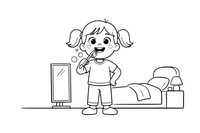 A girl brushing their teeth before bed – Daily Routine Activities coloring page