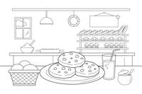 A plate of chocolate chip cookies next to a glass of milk – Classic Bakery & Bread coloring page