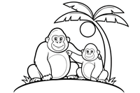 Two gorillas sitting together – Gorilla coloring page