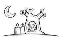 A bat peeking out from a tree hollow – Halloween Bat coloring page