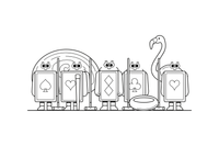 Playing-card soldiers with card bodies standing in a row – Alice in Wonderland Story coloring page