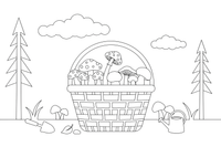 A wicker basket full of different mushrooms – Mushrooms coloring page