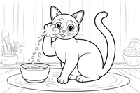 Siamese Cat washing its face with a paw – Siamese Cat Daily Life coloring page