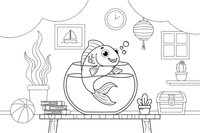 A goldfish peeking out of a fishbowl – Goldfish coloring page