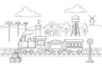 A little toy train on a wooden track – Rail Rail coloring page