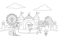 A bouncy castle with children jumping – Thrilling Amusement Park coloring page
