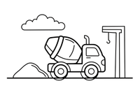 A cement mixer with its big spinning drum – Construction Vehicles coloring page