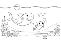 A baby shark following its big shark mom in the open sea – Curious Shark coloring page
