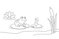 A friendly frog looking at the tiny girl on a lily pad – Thumbelina Story coloring page