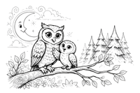 A mama owl with her owlet – Owl coloring page