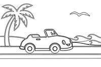A convertible driving along the beach road – Different cars coloring page