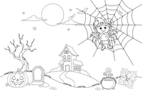 Halloween a friendly spider on a web – Halloween Autumn Night coloring page