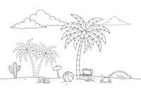 A tall palm tree with big fronds and coconuts – Trees coloring page