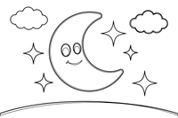 A crescent moon surrounded by twinkling stars – Twinkling Stars & Constellation Sky coloring page