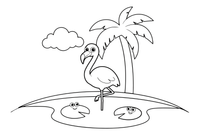 A flamingo under a palm tree – Flamingo Pond coloring page