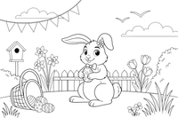 A bunny hiding an egg – Easter Bunny and Eggs coloring page
