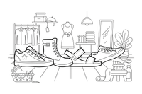 A row of different shoes: sneakers, boots and sandals – Clothes & Fashion coloring page