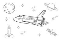 A space shuttle passing by the moon – Space Shuttle Mission coloring page