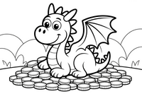 Dragon curled up on a pile of gold coins – Dragon Magical Dragon Soaring coloring page