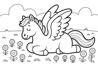 Pegasus sleeping in a field of flowers – Pegasus Magical Flight coloring page