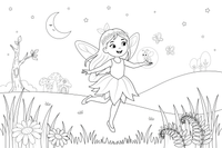 A fairy dancing with a firefly at dusk – Dancing Fairy Fairies coloring page