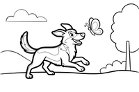 German shepherd chasing a butterfly – Playful German shepherd Dog coloring page