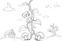 A boy climbing a giant beanstalk into the clouds – Fairytale Stories coloring page