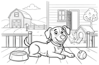 A dog resting on the farmhouse porch – Farmhouse coloring page