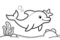 A dolphin with a starfish friend – Playful Dolphin Creature coloring page