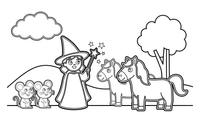Fairy Godmother turning mice into horses – Fairy Godmother Fairy Scenes coloring page