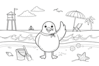 A seagull standing on the sand near the waves – Sunny Beach & Seaside coloring page