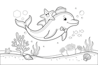 A dolphin with a starfish friend – Playful Dolphin Creature coloring page